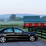 automobile, car, barn, car wallpapers, farm, ranch, parked car, black car, vehicle, rural, countryside, fence, demarcation