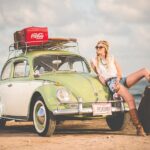 woman, model, hippie, fashion, style, stylish woman, car wallpapers, volkswagen, beetle, car, classic, nature, vintage, automobile, automotive, beach, sand, seashore, vehicle, classic car, boots, leather boots, modeling, pose, posing